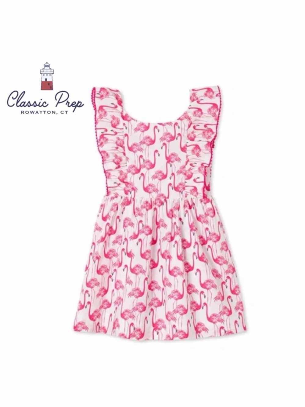 Classic Prep White and Pink Flamingo Print Ruffle Dress Sz 5